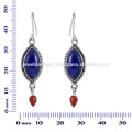 Designer Lapis And Coral Gemstone 925 Sterling Silver Earring Jewelry